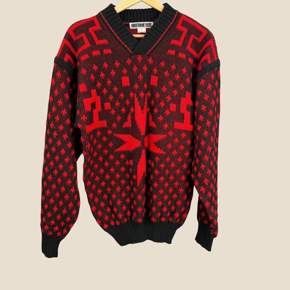 Vintage Obermeyer Geometric Mens Ski Sweater Size Medium Wool Blend Walt Nordic